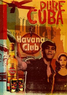 an advertisement for the havana club featuring a man holding a bottle