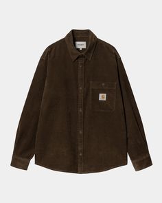 Color: Chocolate - The L/S Flint Shirt is constructed from heavyweight 8 wale cotton corduroy that has been rinsed for a softer feel. Features a curved hem, front button closure, and a single chest pocket with button closure and a woven Carhartt WIP logo. Loose fit. _* 100% Cotton Corduroy, 8 Wales, 9.2 oz, loose fit, garment washed, chest pocket with button closure, square label, WIP script label Look Grunge, Carhartt Shirts, Carhartt Work In Progress, Velvet Shirt, Grunge Look, Carhartt Mens, Carhartt Wip, Cotton Velvet, Positano