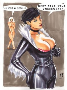 a drawing of a woman in latex