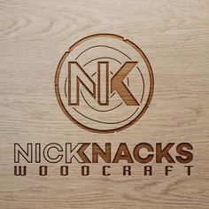 the logo for nicknaccks woodcraft is shown on a wooden background with an arrow