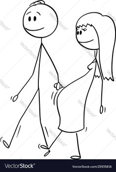 cartoon man and woman walking hand in hand