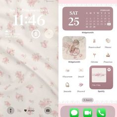 an image of a pink and white wallpaper with the date on it's screen