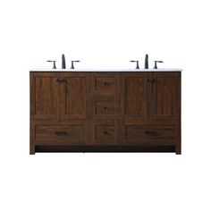 a double sink vanity with two faucets on the top and one drawer below