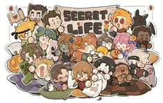 a bunch of people that are in front of a sign with the words secret life on it