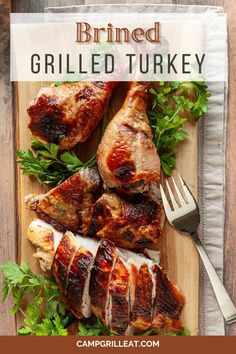 grilled turkey on a cutting board with parsley