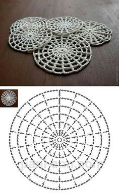 an image of some white doily on a wooden table and another photo of the same doily