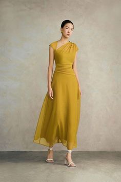 Mean Blvd, Elegant Dresses Classy, Ankle Length Dress, Layered Skirt, Mode Vintage, Classy Dress, Chic Dress, Yellow Dress, Diy Fashion