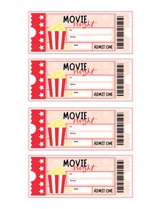 three movie tickets with the word movie on them