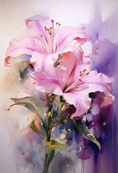 a painting of pink flowers in a vase