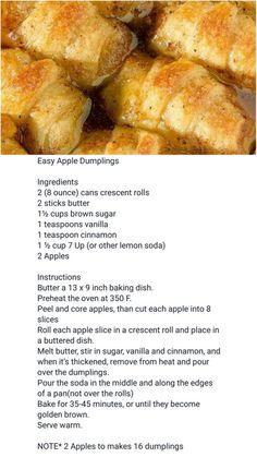 the instructions for how to make apple dumplings in an easy recipe with step by step instructions