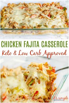 cheesy chicken fajita casserole in a glass dish