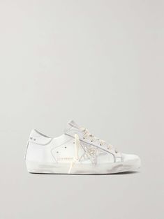 EXCLUSIVE AT NET-A-PORTER. Made in Italy from white leather, Golden Goose's 'Superstar' sneakers have been carefully hand-distressed by artisans in the brand's Venetian atelier - so while this pair looks love-worn, it feels brand new. They're embellished with lustrous faux pearls filling in the signature star. White Designer Sneakers Women, Designer Sneakers Women, Swimsuit Jewelry, Golden Goose Superstar, Silver Sneakers, Golden Goose Sneakers, Golden Goose Shoes, Dream Shoes, Distressed Leather