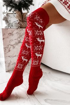 Over-the-knee socks with winter patterns are perfect as an accessory for colder days or as a gift for a loved one. They will add charm and a unique vibe to many looks. Choose from other styles in the Christmas collection to create the perfect Christmas look for you and your family.

* Flexible material
* Flat seams
* Size 36-40 Tricotin Long, Hippie Fashion, Knit Stockings, Winter Chic, Over The Knee Socks, Legging Outfits, Thigh High Socks, Easy Knitting Patterns, Mini Robes