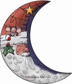 a cartoon mouse sitting on top of a crescent moon with the word merry christmas written in it