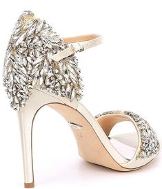 Badgley Mischka Tampa Jeweled Satin Dress Sandals | Dillard's Eco Confetti, Sparkly Wedding Heels, Diy Wedding Shoes, Beige Outfits, Bling Wedding Shoes, Wedding High Heels, Secret Wedding, Evening Heels, Velvet Sandals