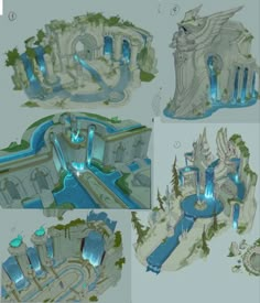 four different views of a water park