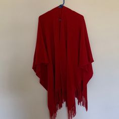 Deep Red Shawl With Fringe, Never Worn. Good Condition. No Rips, Threads Coming Out, Etc Red Shawl, Shrug Sweater, Deep Red, One Size Fits All, Shawl, Sweaters For Women, Red, Women Shopping, Color