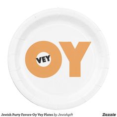 a white paper plate with the word yo on it and an orange circle in the center