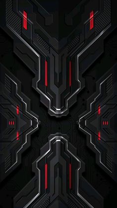 an abstract black and red wallpaper with many different designs on it's sides