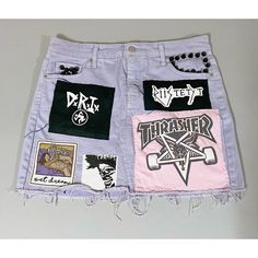 Pastel Purple Lavender ‘D.R.I’ ‘The Cramps’ ‘Riistetyt’ ‘Thrasher’ ‘Led Zeppelin’ ‘The Distillers’ ‘Broken Bones’ ‘The Beatles’ Punk Rock Band Patches Studded Denim Jean Mini Skirt Size 12 Waist: 16 In. - Length: 15 In. #Brokenbones #Thedistillers #Thecramps #Thebeatles #Ledzeppelin Edgy Cotton Denim Skirt For Streetwear, Punk Denim Skirt With Pockets For Streetwear, Punk Cotton Skirt For Streetwear, Punk Style Cotton Skirt For Streetwear, Grunge Mini Skirt For Streetwear, Edgy Fitted Purple Bottoms, Fitted Edgy Purple Bottoms, Trendy Purple Cotton Skirt, Edgy Cotton Mini Skirt For Streetwear