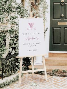 a welcome sign in front of a door