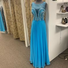 Disney Formal Gown, A Line, Illusion Neck, Keyhole Back. Great Condition Line Illusion, Disney Dresses, Formal Gown, Formal Gowns, Formal Occasion, Blue And Silver, A Line, Prom Dresses, Prom