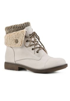 Cozy up in the lightweight Duena hiking style boot from Cliffs by White Mountain Shoes. Featuring a snap collar and a knit sweater sock lining around the ankle for keeping you warm in the chilliest of weather. The recessed lug outsole makes them perfect for outdoor adventures.Textile UpperSynthetic LiningSynthetic Outsole1" Heel height5.5" Shaft height10.5" Boot leg circumferenceBoot available in sizes 6-9 whole and half sizes, 10, 11 | Wide Width Women's Duena Boot by Cliffs in Winter White Fab White Mountain Boots, Wedge Dress Shoes, Hiking Style, Hiker Style, Sweater Socks, White Mountain Shoes, Mountain Shoes, Hiking Fashion, Tan Boots