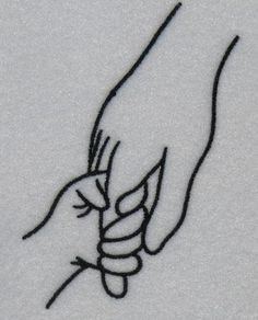 a drawing of a hand holding something in it's palm with the other hand