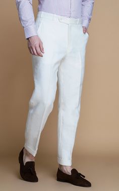 The Cardiff Off White Linen Pants serves as a sustainable addition to any wardrobe. Made from pure, earthy linen, you can choose to have it crafted entirely vegan. Slacks For Men, Brown Cotton Pants, Recycle Dress, Formal Dress For Men, Custom Tuxedo, Blue Formal Dress, White Slacks, Mens Slacks, White Linen Pants