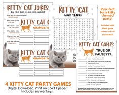 four kitty party games with an orange cat