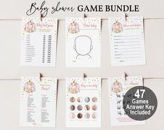 the baby shower game bundle includes cards, games and instructions