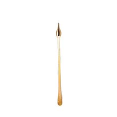 a gold colored paint brush on a white background with the tip pointing up to the right