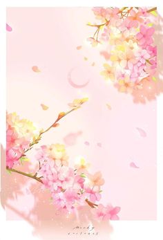 pink and yellow flowers on a light pink background