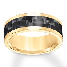 men's wedding band with black and yellow gold inlay, 8mm width