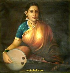 a painting of a woman holding a musical instrument