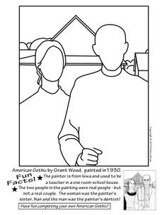 an adult coloring page with the text, american girl grandma's house and her child