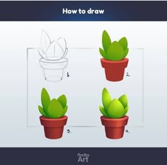 how to draw a potted plant in the shape of a houseplant step by step