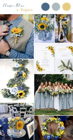 sunflowers and greenery are used to create this wedding color scheme