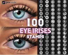 the front and back side of an eye irises stamps set with different colors, sizes and