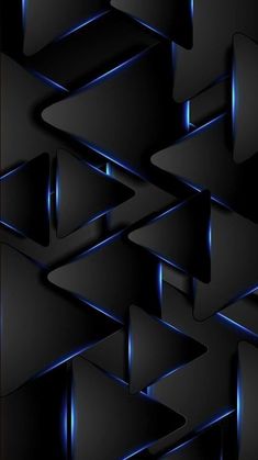 an abstract black and blue background with many different shapes in the shape of triangles