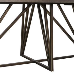 the table is made from metal and has a wooden top with two intersecting lines on it