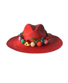 Red Pajarito Hat by Pájara Pinta This product is available for pre-order. Take into account that after payment it will take four weeks for delivery. (We'll make it shorter whenever is possible). Pajarito Hat by Pájara Pinta was designed and developed in partnership with female artisans in Nariño, Colombia. Every little ornament of it -the palm trees, the houses, and the birds- was handwoven with love to convey a powerful message: the importance of nature, family, and freedom. Wear this very uni Importance Of Nature, Nature Family, Embroidered Monogram, Women Artisans, Handmade Bags, Floppy Hat, Palm Trees, Pre Order, Cowboy Hats