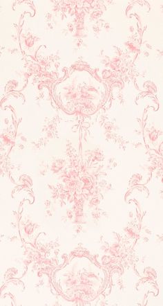 a pink and white wallpaper with an ornate design on the back half of it