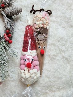 some candy in the shape of santa claus and reindeer