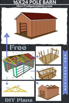 the plans for a horse barn are shown in three different stages, including measurements and instructions