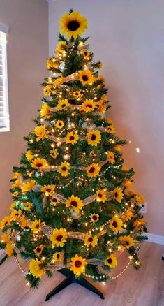 a christmas tree with sunflowers on it