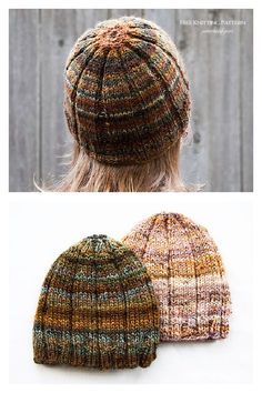 two knitted hats with different colors and patterns