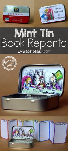 the mini tin book report is organized and ready to be used for children's books