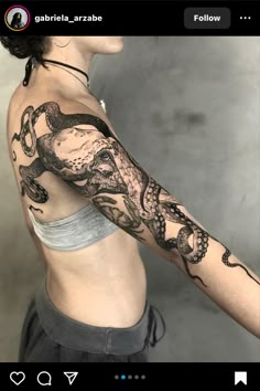 a woman with an octopus tattoo on her arm