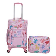 Find everything you need for a quick trip with this one bag. Extend the telescopic handle to navigate this bag with ease. This 18-inch carry-on piece also includes 4 - 360 degree spinner wheels that make traveling a dream. This carry-on has seven fun and stylish kid prints that gives their pilot case something that stands out from the crowd. Pick up this exclusive carry on piece today, only at Walmart.com. Color: Multicolor. Pink Travel Bag With Luggage Sleeve, Pink Travel Bag For Trips, Portable Pink Rectangular Luggage, Portable Pink Travel Bag, Pink Portable Travel Bag, Portable Pink Travel Accessories, Pink Travel Bag With Zipper Closure For Trip, Pink Rectangular Luggage For Travel, Rectangular Pink Luggage For Travel